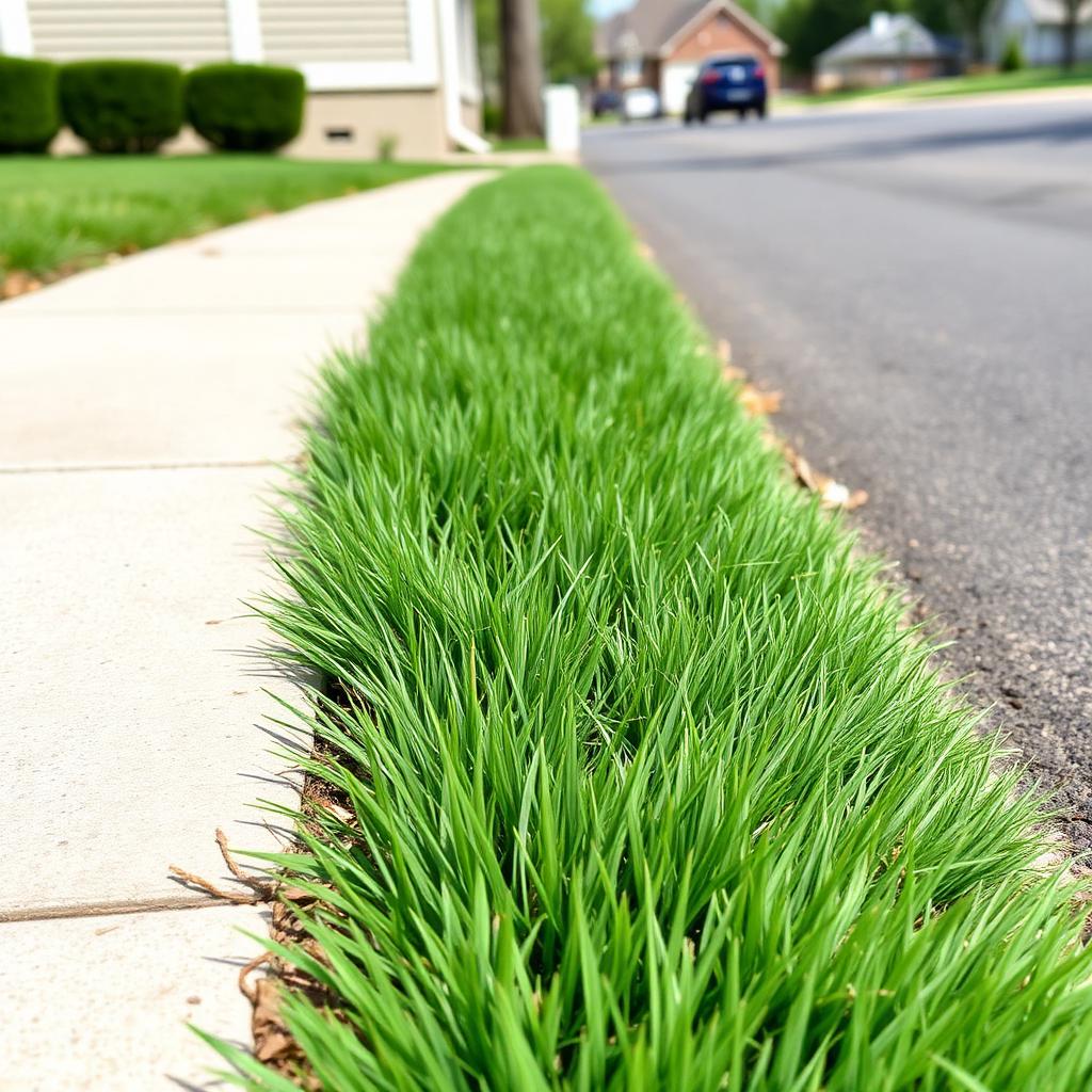 Cleanly trimmed grass edge alongside a residential sidewalk.